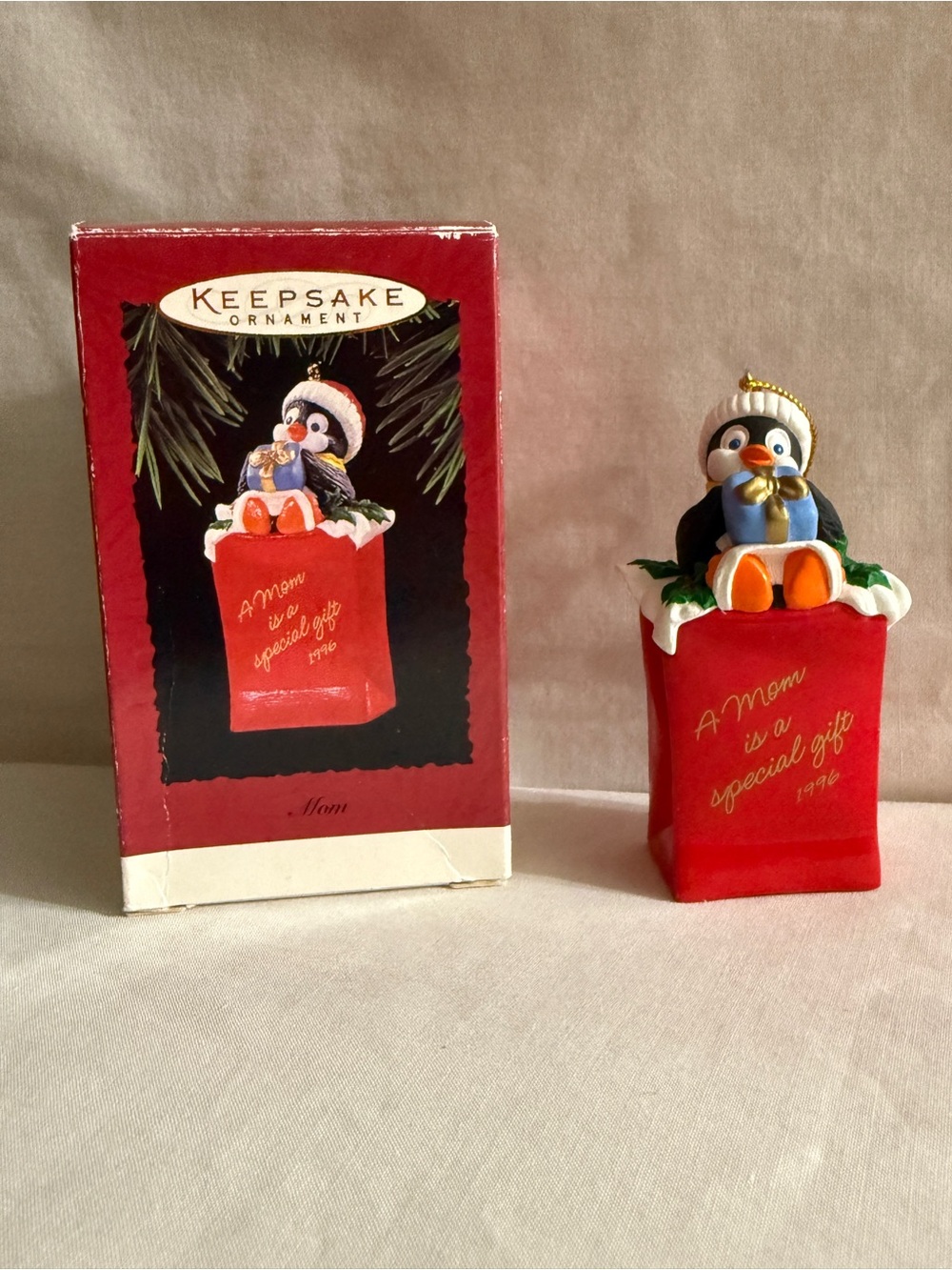 KEEPSAKE the Label Penguin Ornament - Red Hat, Black & White, Yellow Scarf